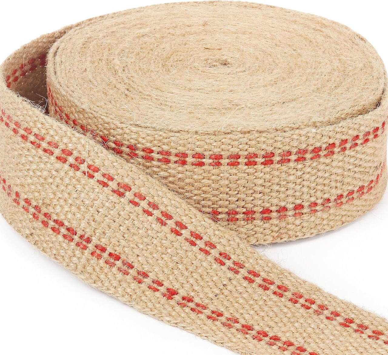 10 Yards Width 2" Roll Natural Burlap Red Line Jute Webbing Ribbon Upholstery Chair Webbing Tape for Outdoor DIY Gear Repai (Red Stripes)